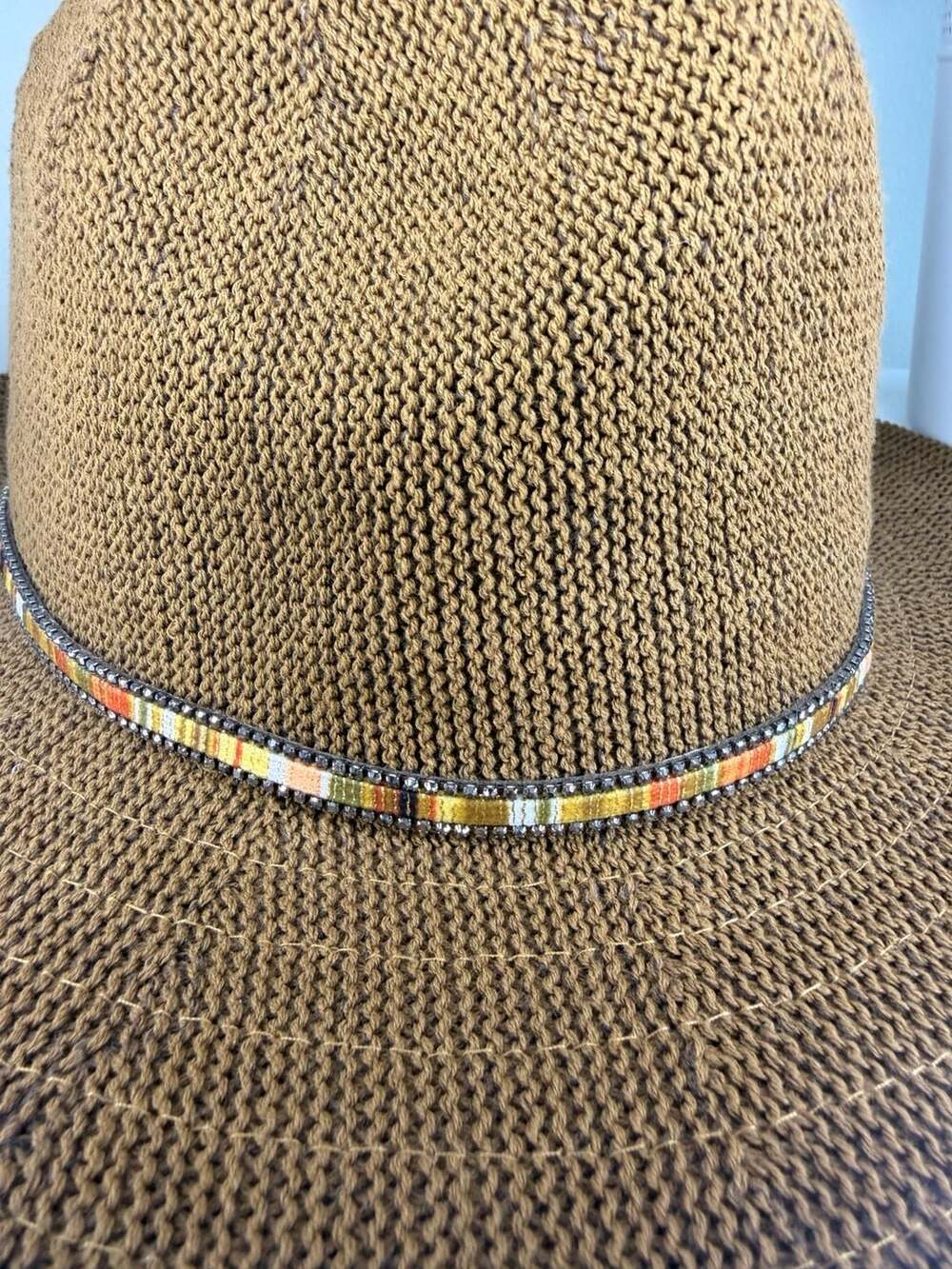 Anthropologie Knitted Panama Sun Hat with Multi-Thread and Rhinestone Trim Band - Picture 2 of 7
